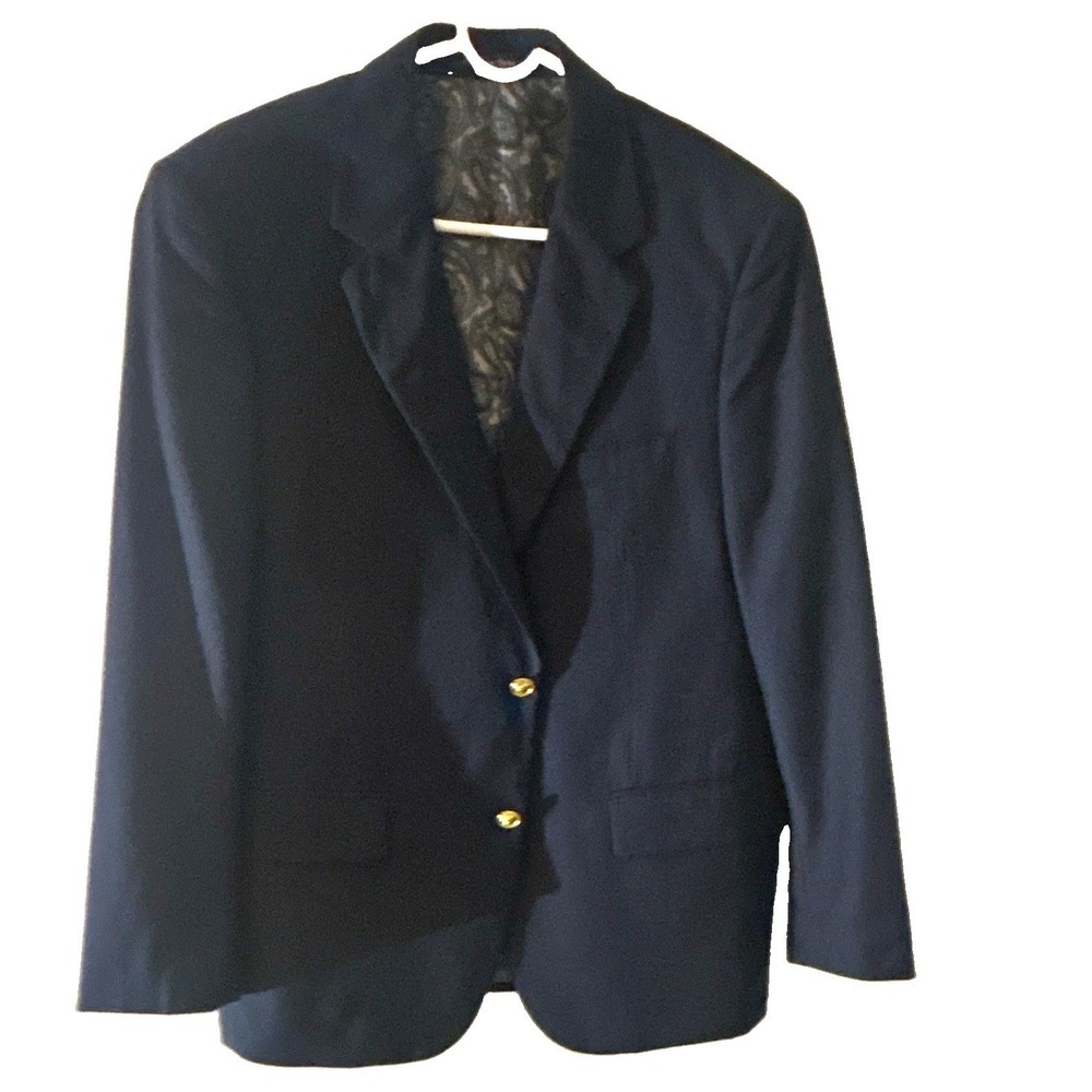 Alan Flusser Men's Blazer 40 Regular Navy Solid 2-Button Notch Inner Pockets